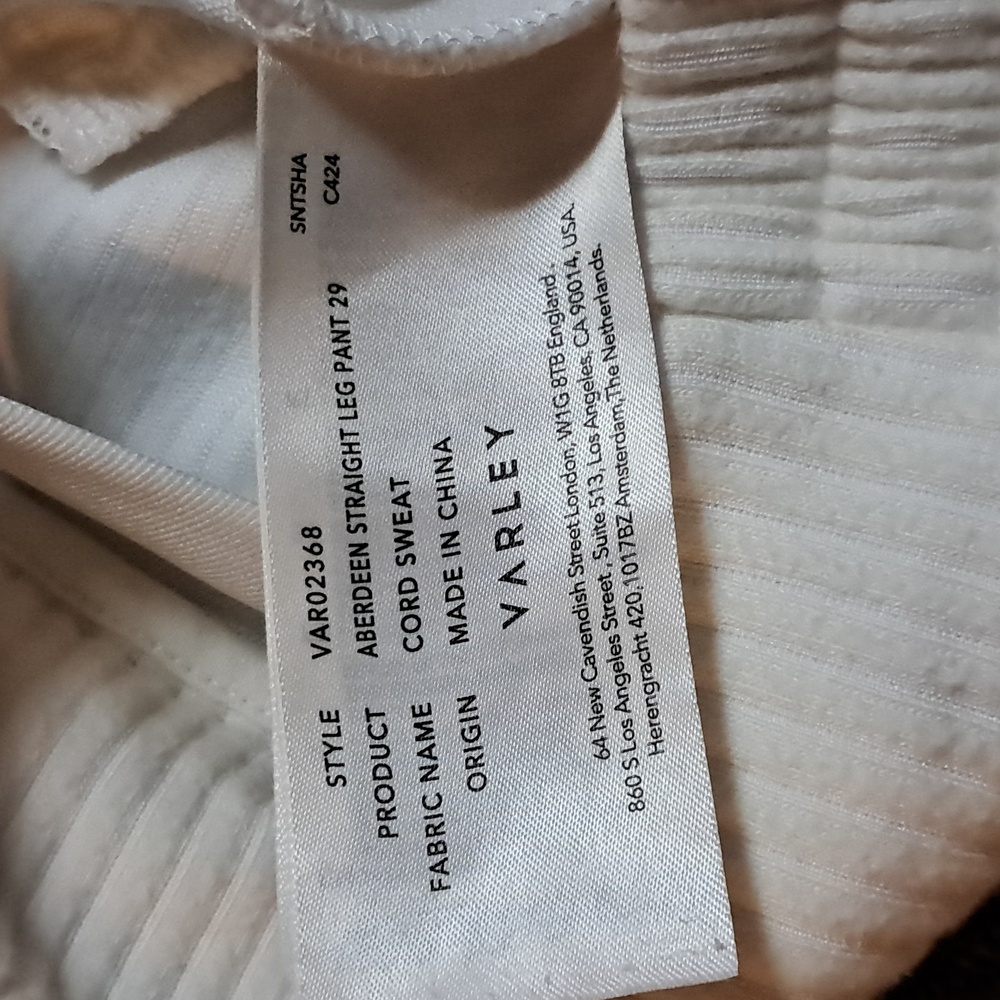 Varley Abedeen Ribbed Cream Straight Leg Cord Sweat Cotton Blend Pants Pockets - Picture 10 of 10